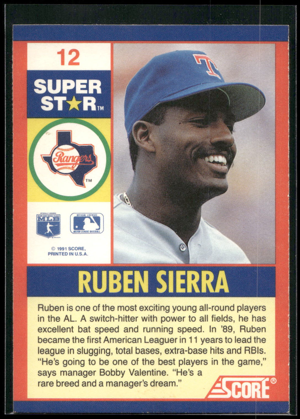1991 Score 100 Superstars #12 Ruben Sierra