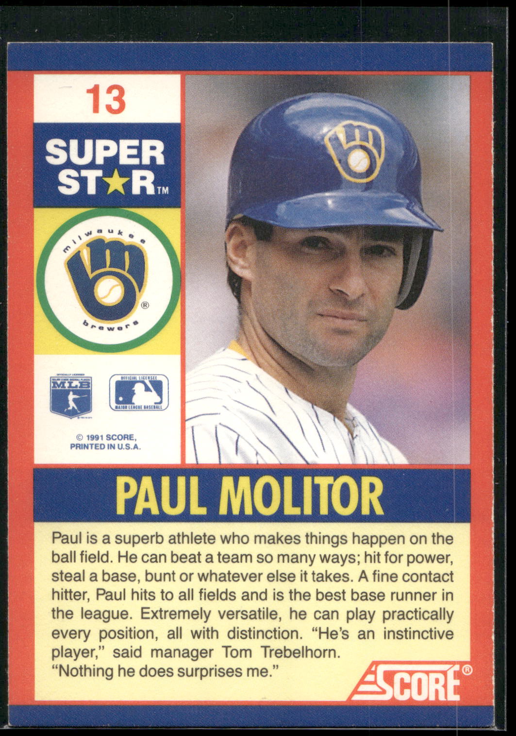 1991 Score 100 Superstars #13 Paul Molitor