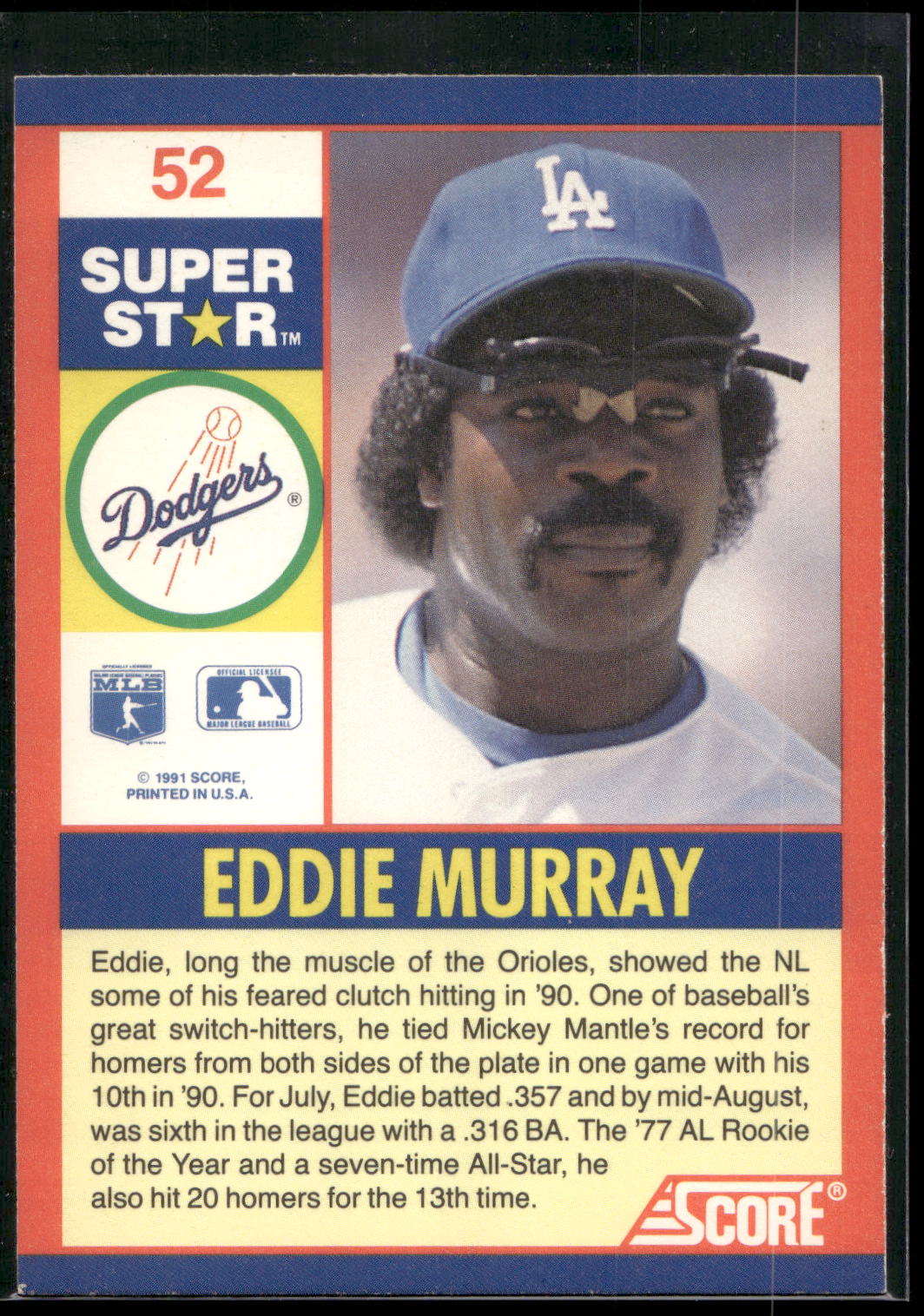 1991 Score 100 Superstars #52 Eddie Murray
