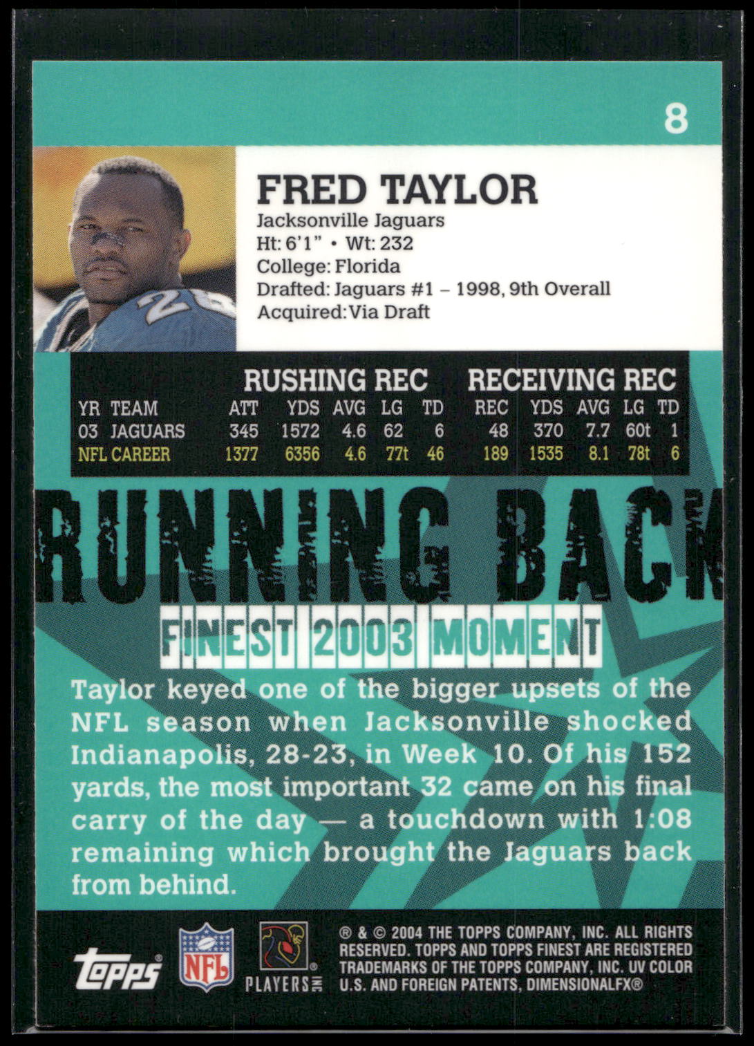 2004 Finest #8 Fred Taylor
