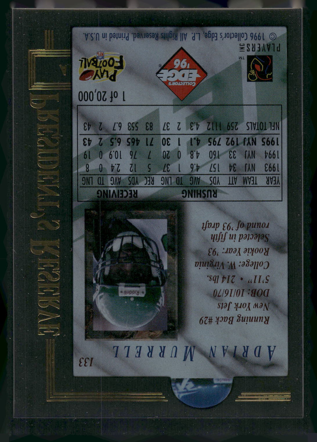 1996 Collector's Edge President's Reserve #133 Adrian Murrell