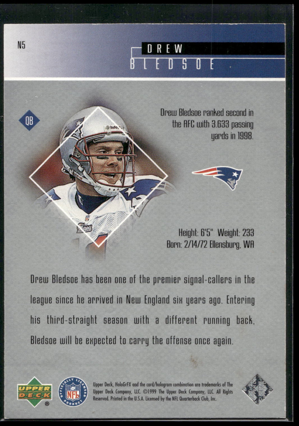 1999 Upper Deck HoloGrFX #N5 Drew Bledsoe NFL 24/7