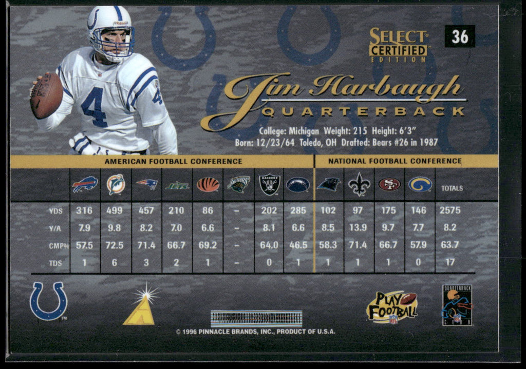 1996 Select Certified #36 Jim Harbaugh