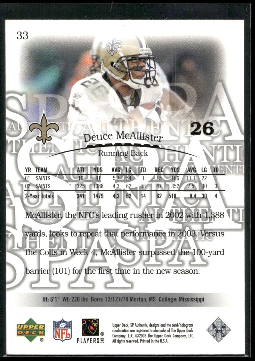 2003 SP Authentic #33 Deuce McAllister