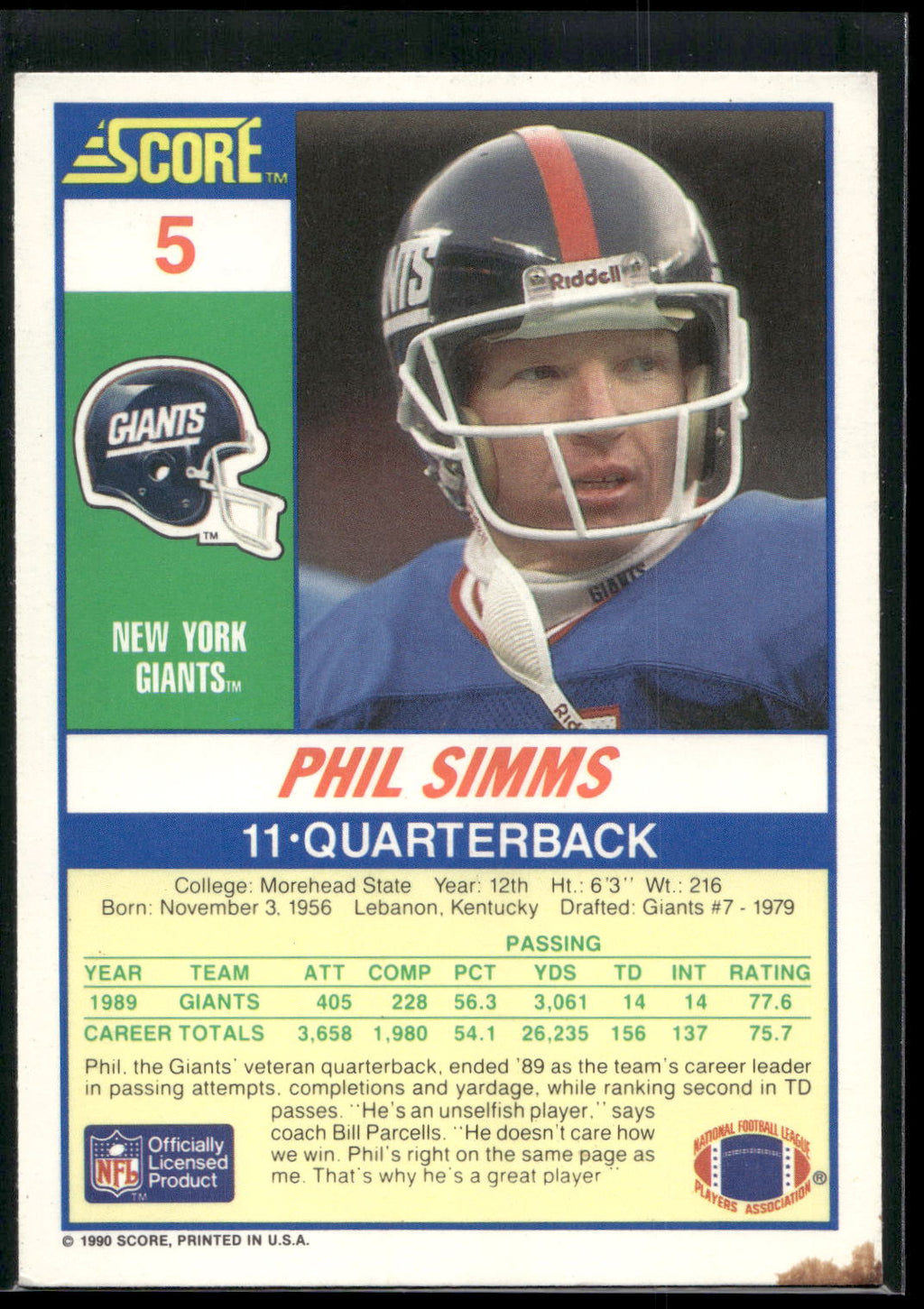 1990 Score #5 Phil Simms