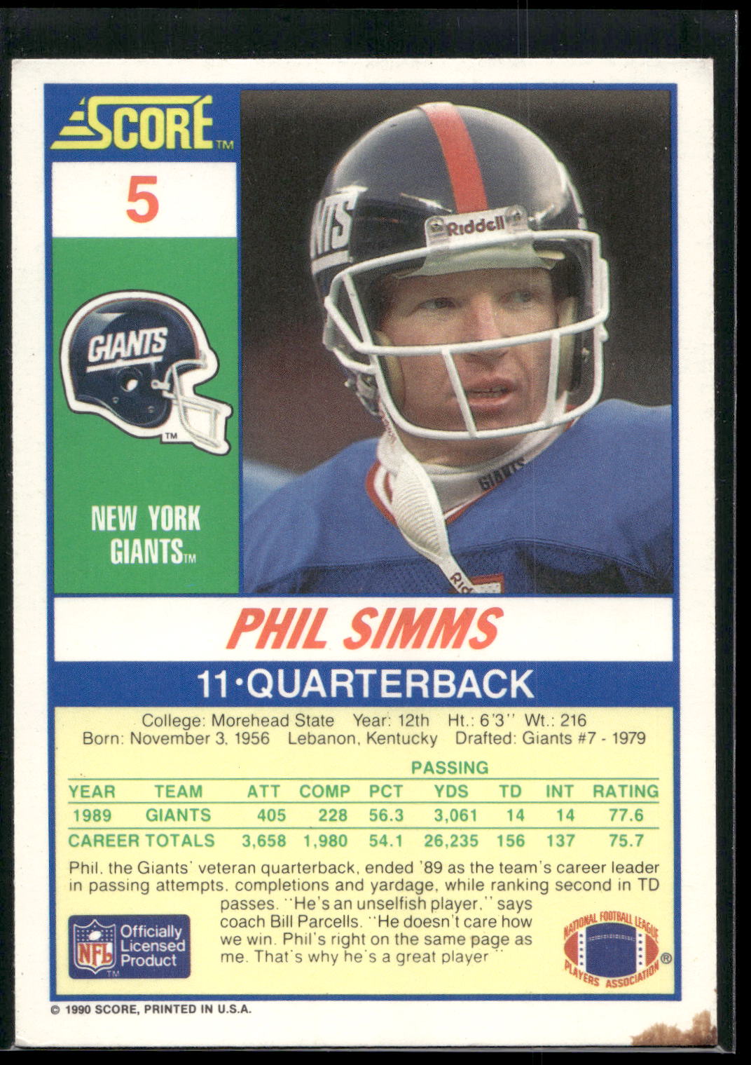 1990 Score #5 Phil Simms