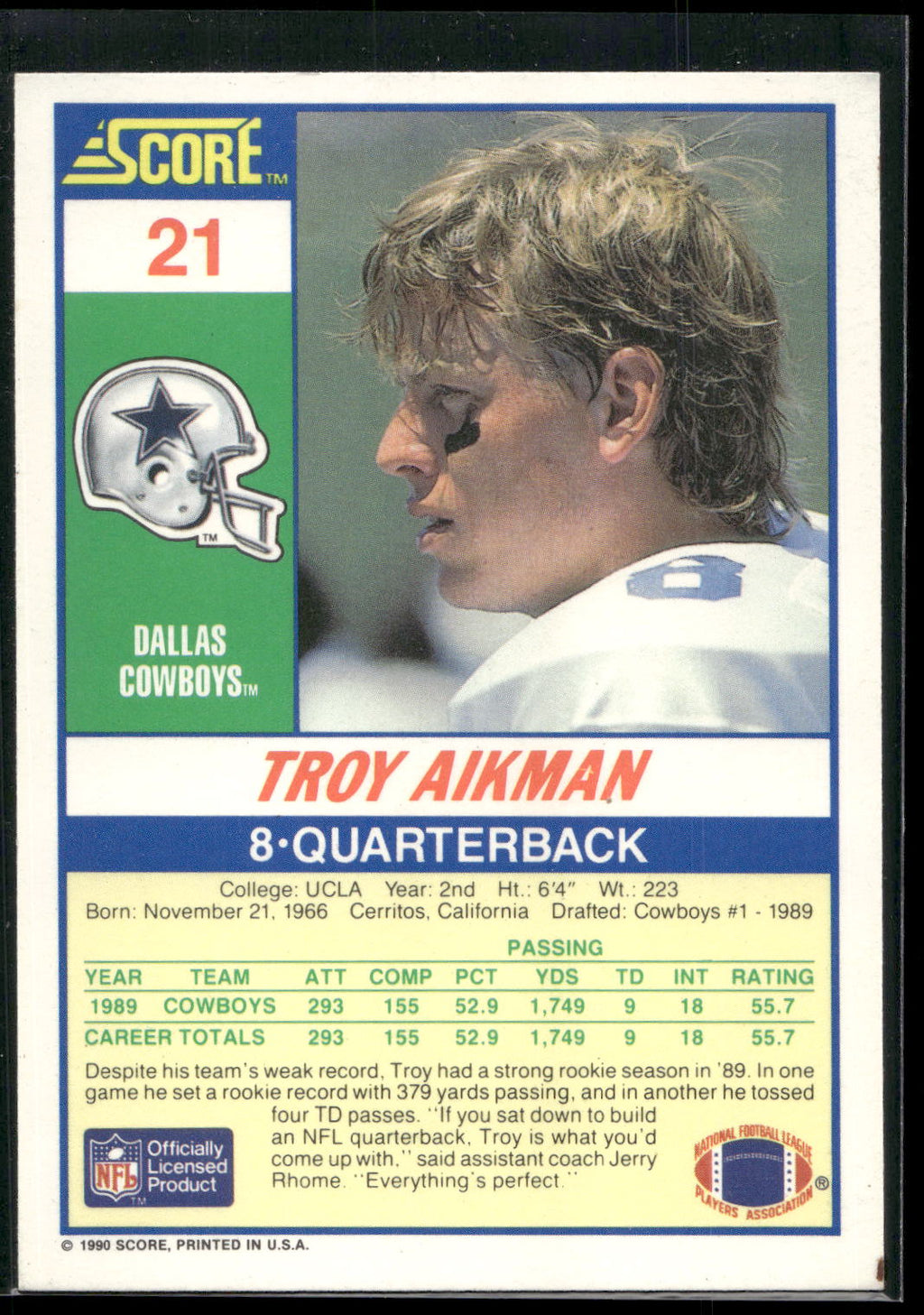 1990 Score #21 Troy Aikman