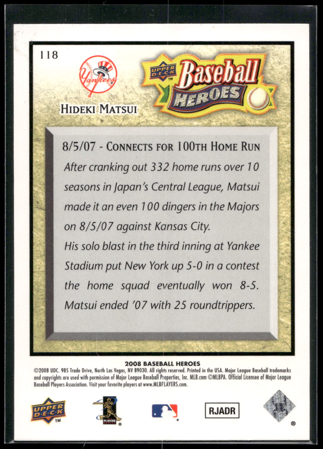 2008 Upper Deck Baseball Heroes #118 Hideki Matsui