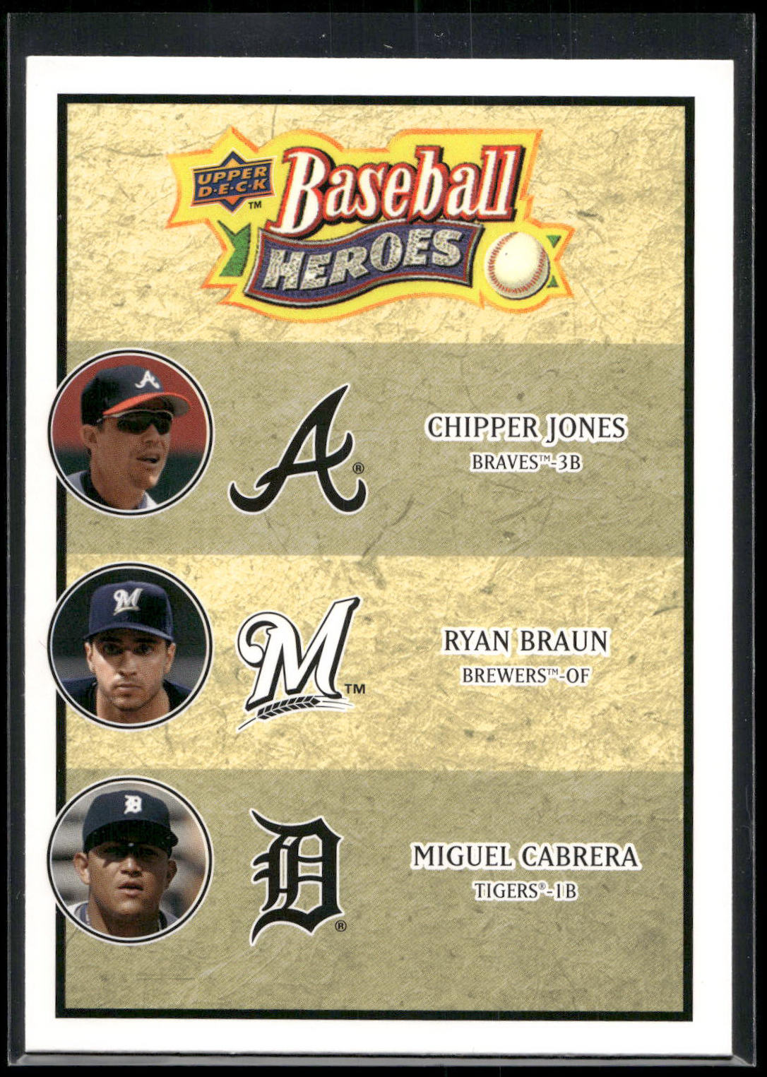 2008 Upper Deck Baseball Heroes #189 Chipper Jones / Ryan Braun / Miguel Cabrera
