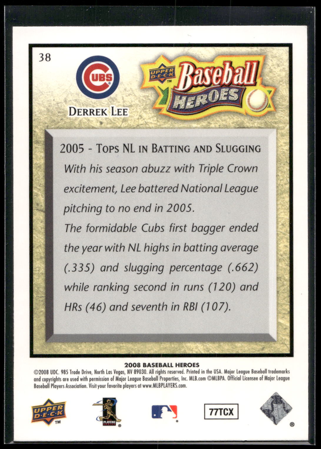 2008 Upper Deck Baseball Heroes #38 Derrek Lee