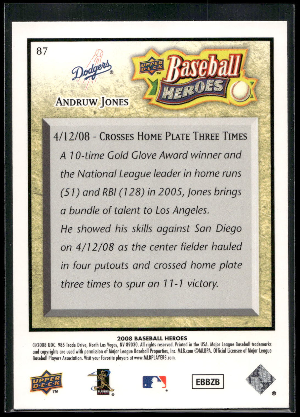 2008 Upper Deck Baseball Heroes #87 Andruw Jones