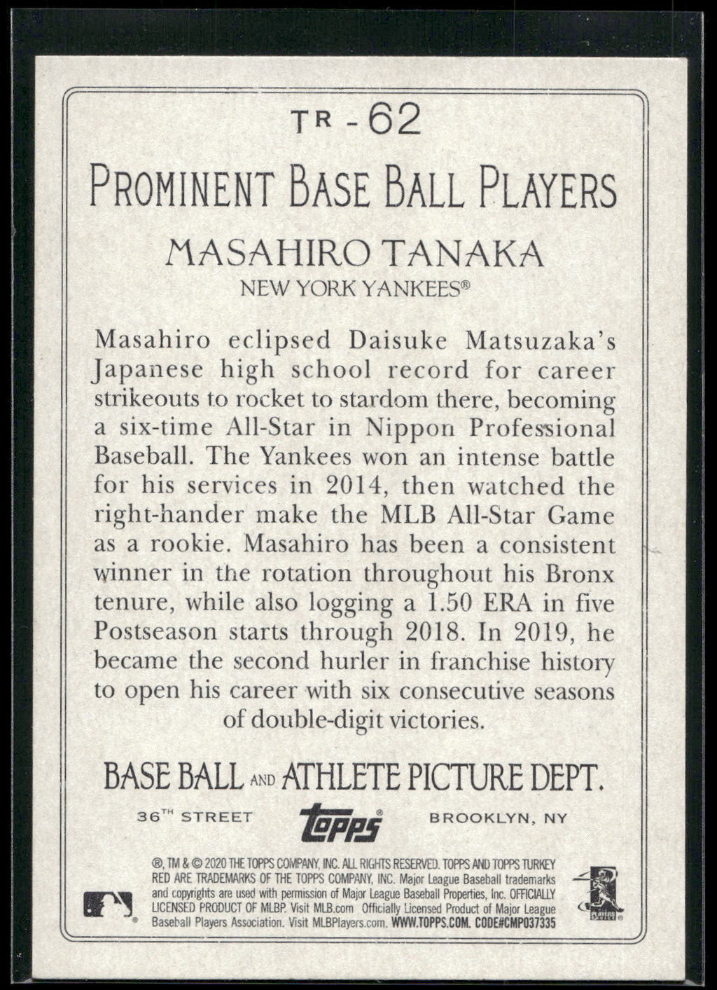 2020 Topps #TR-62 Masahiro Tanaka Turkey Red 2020 (Series 1)