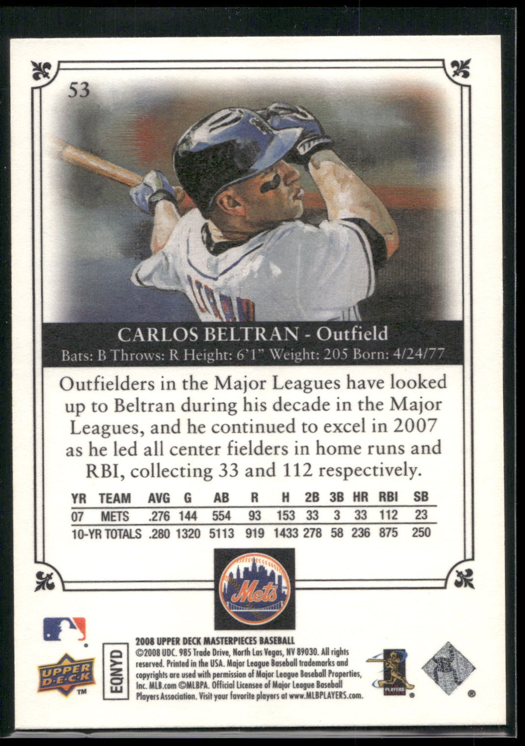 2008 Upper Deck Masterpieces #53 Carlos Beltran