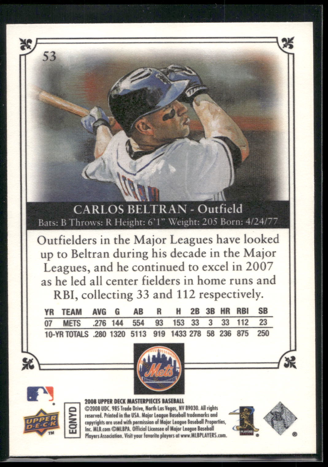 2008 Upper Deck Masterpieces #53 Carlos Beltran