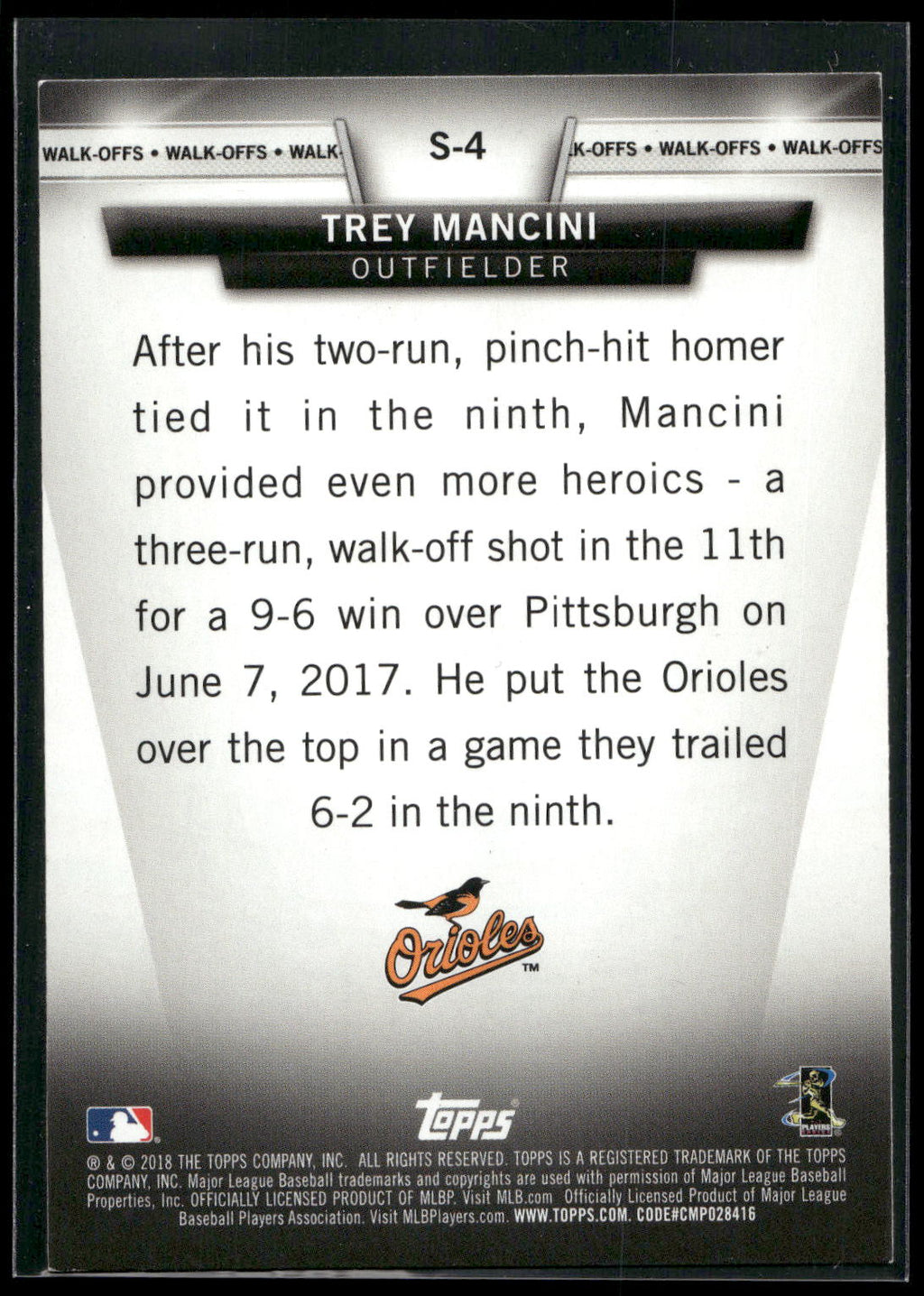 2018 Topps #S-4 Trey Mancini Topps Salute (Series Two)