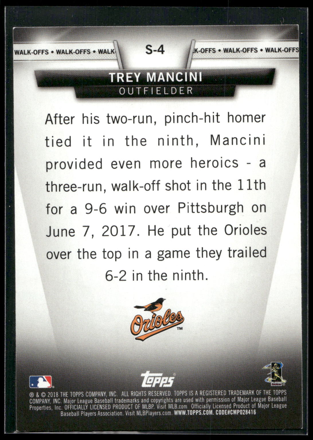 2018 Topps #S-4 Trey Mancini Topps Salute (Series Two)