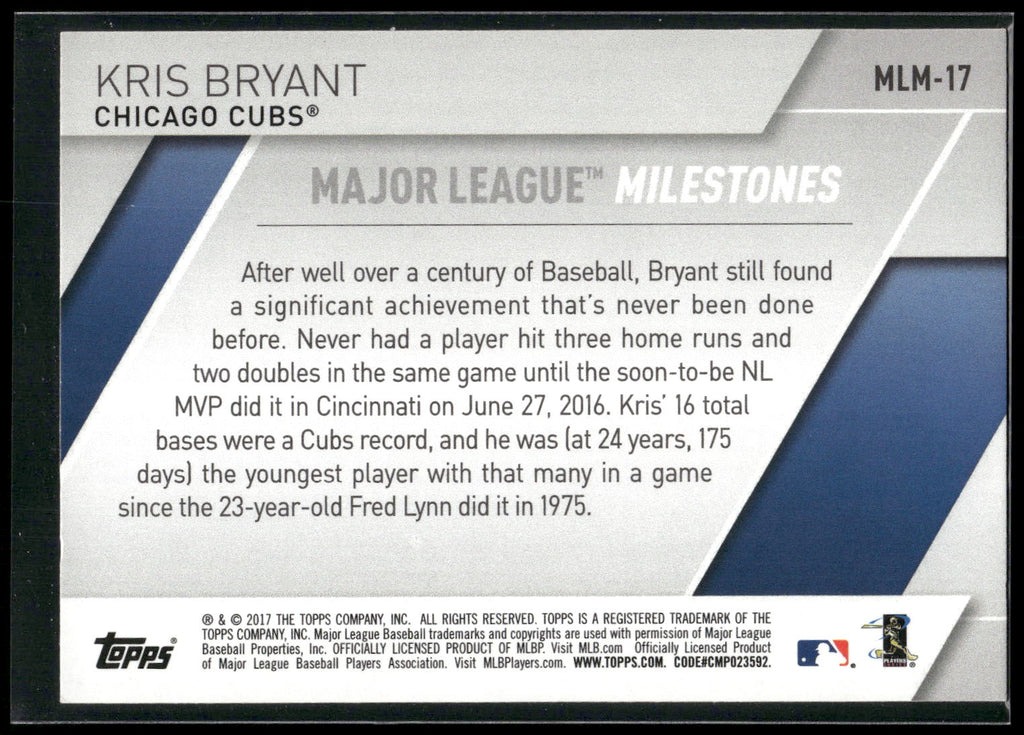 2017 Topps #MLM-17 Kris Bryant Major League Milestones