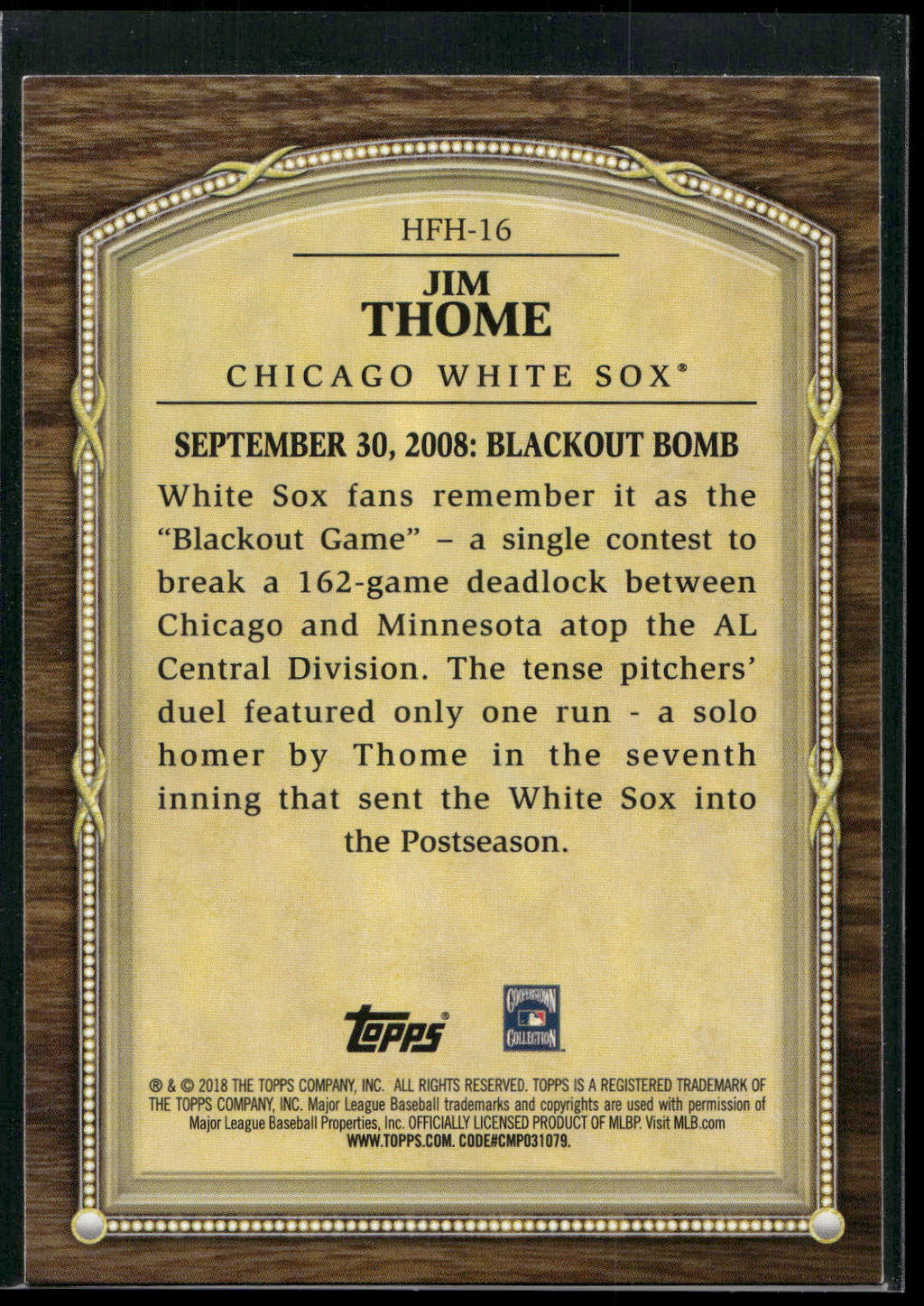 2018 Topps Update #HFH-16 Jim Thome Hall of Famer Highlights