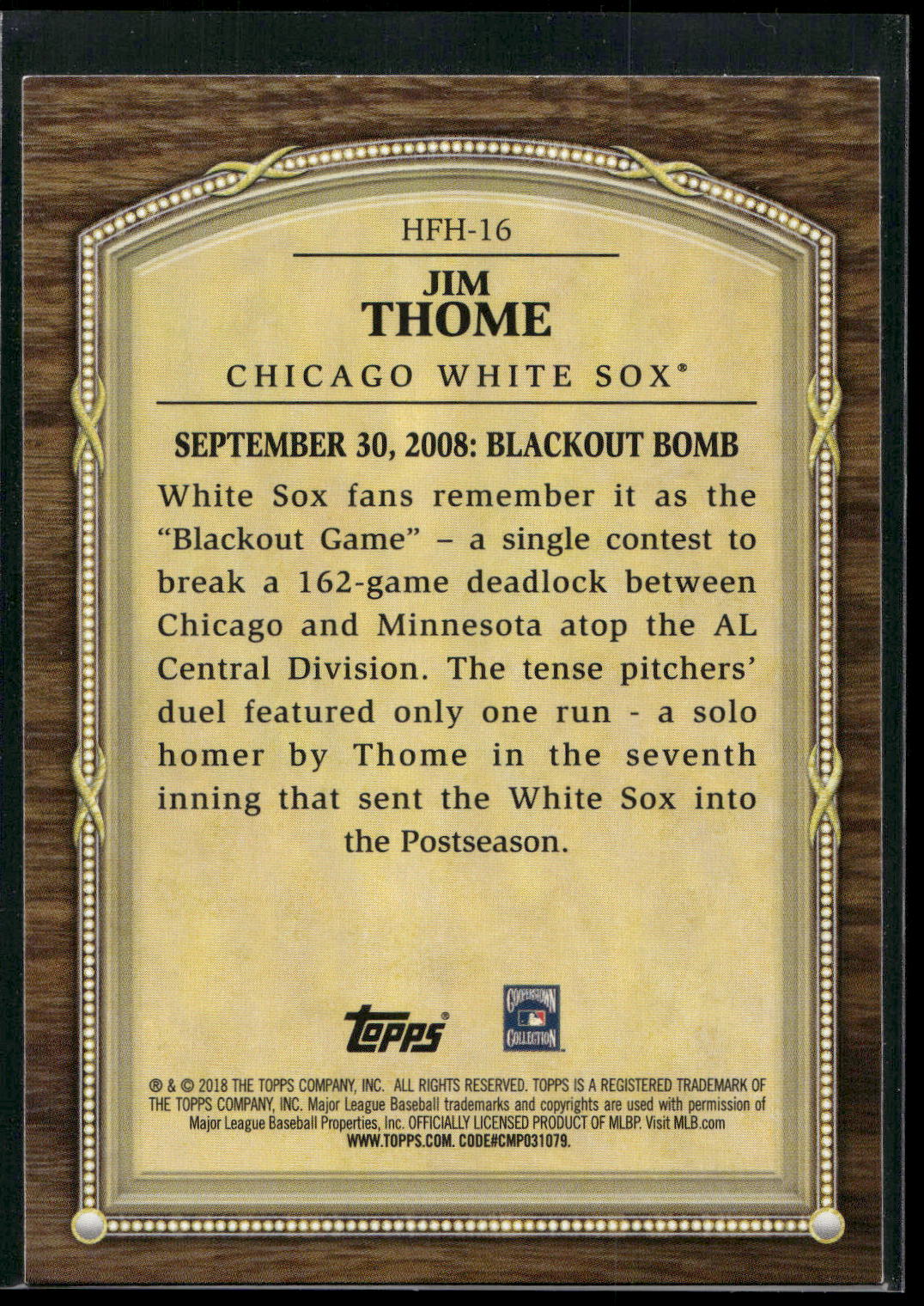 2018 Topps Update #HFH-16 Jim Thome Hall of Famer Highlights