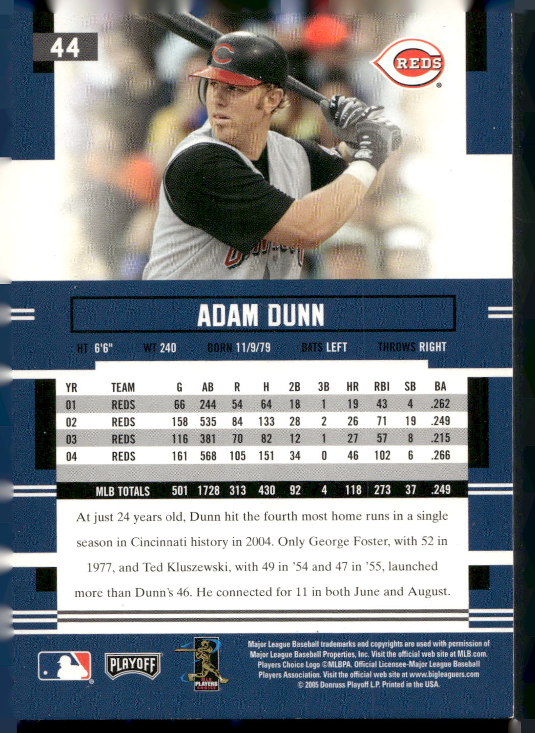 2005 Playoff Prestige #44 Adam Dunn