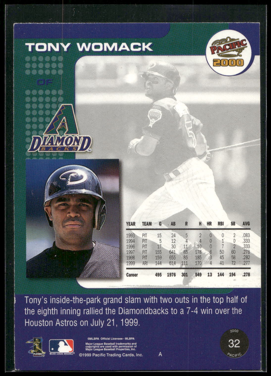 2000 Pacific #32 Tony Womack