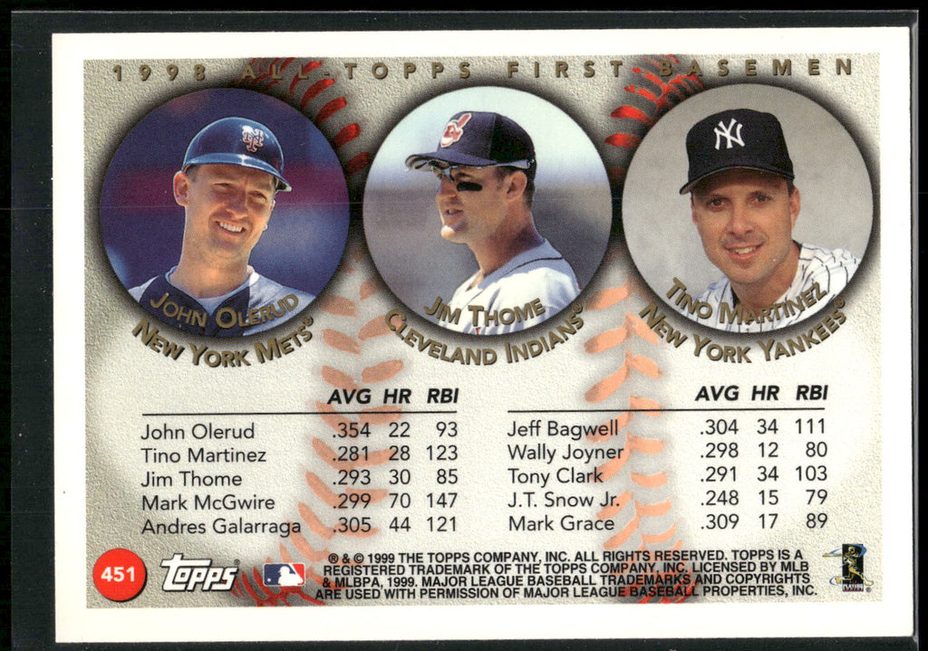 1999 Topps #451 All-Topps First Base (John Olerud / Jim Thome / Tino Martinez)