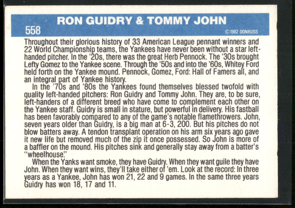 1982 Donruss #558 Yankee Winners
