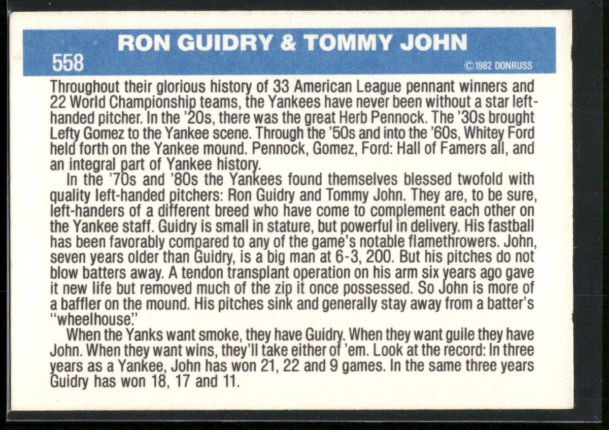1982 Donruss #558 Yankee Winners