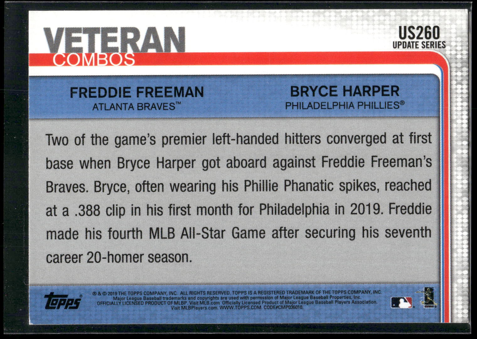 2019 Topps Update #US260 Divisional Foes (Freddie Freeman / Bryce Harper)