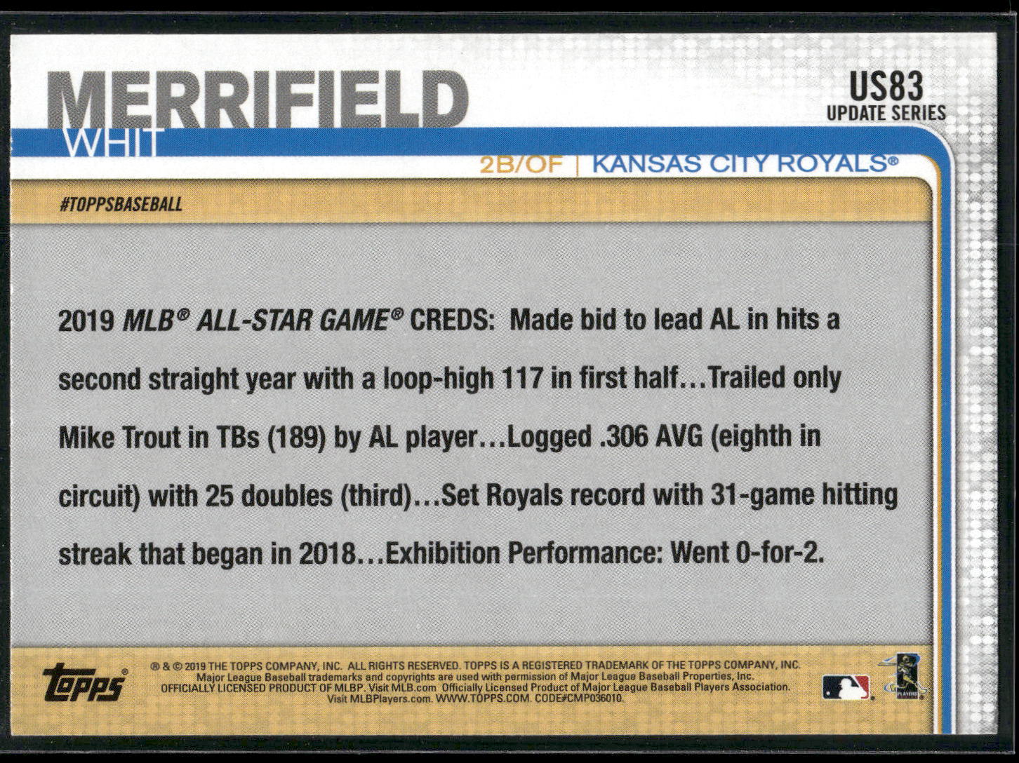 2019 Topps Update #US83 Whit Merrifield