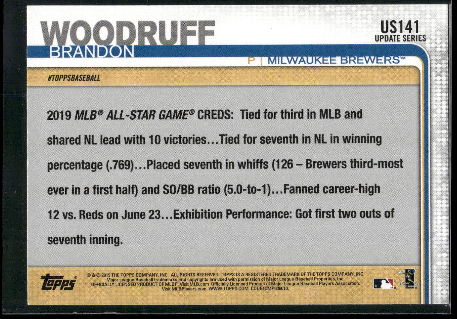 2019 Topps Update #US141 Brandon Woodruff