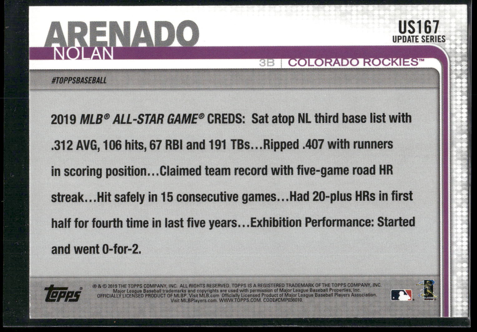 2019 Topps Update #US167 Nolan Arenado