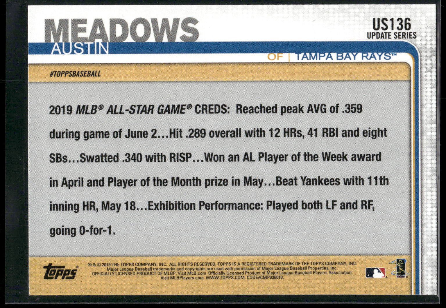 2019 Topps Update #US136 Austin Meadows