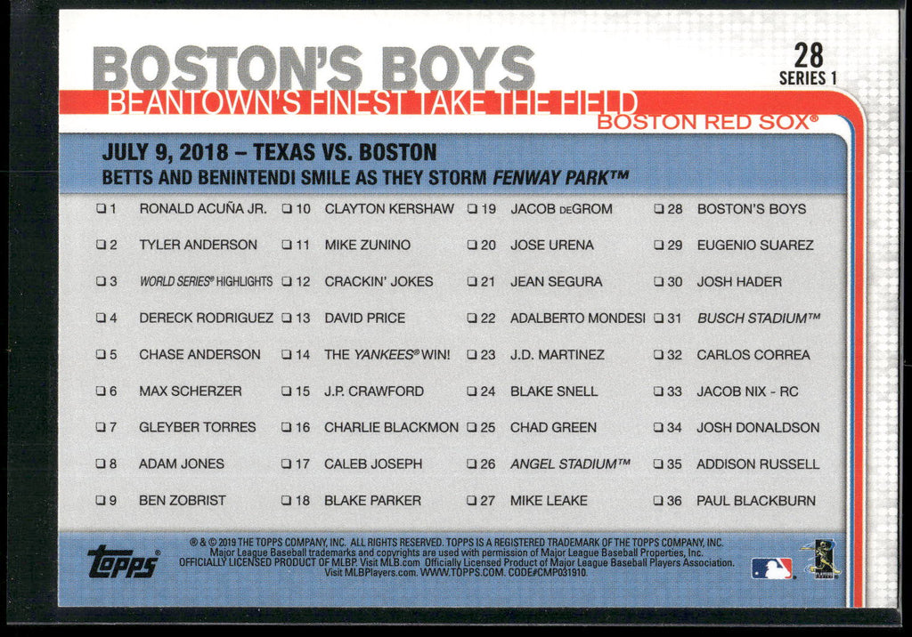 2019 Topps #28 Boston's Boys