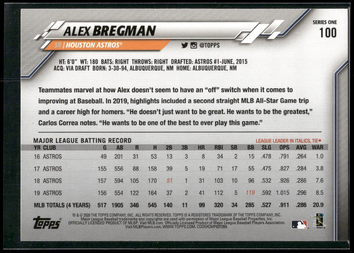 2020 Topps #100 Alex Bregman
