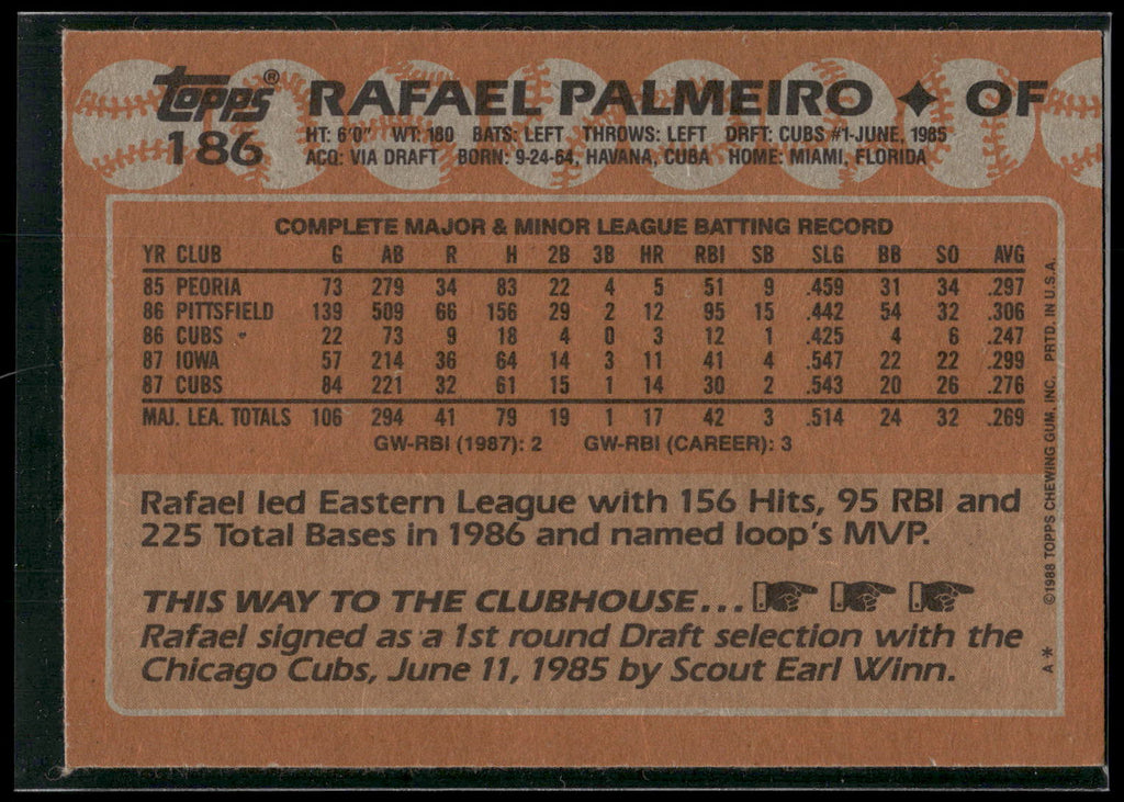 1988 Topps #186 Rafael Palmeiro