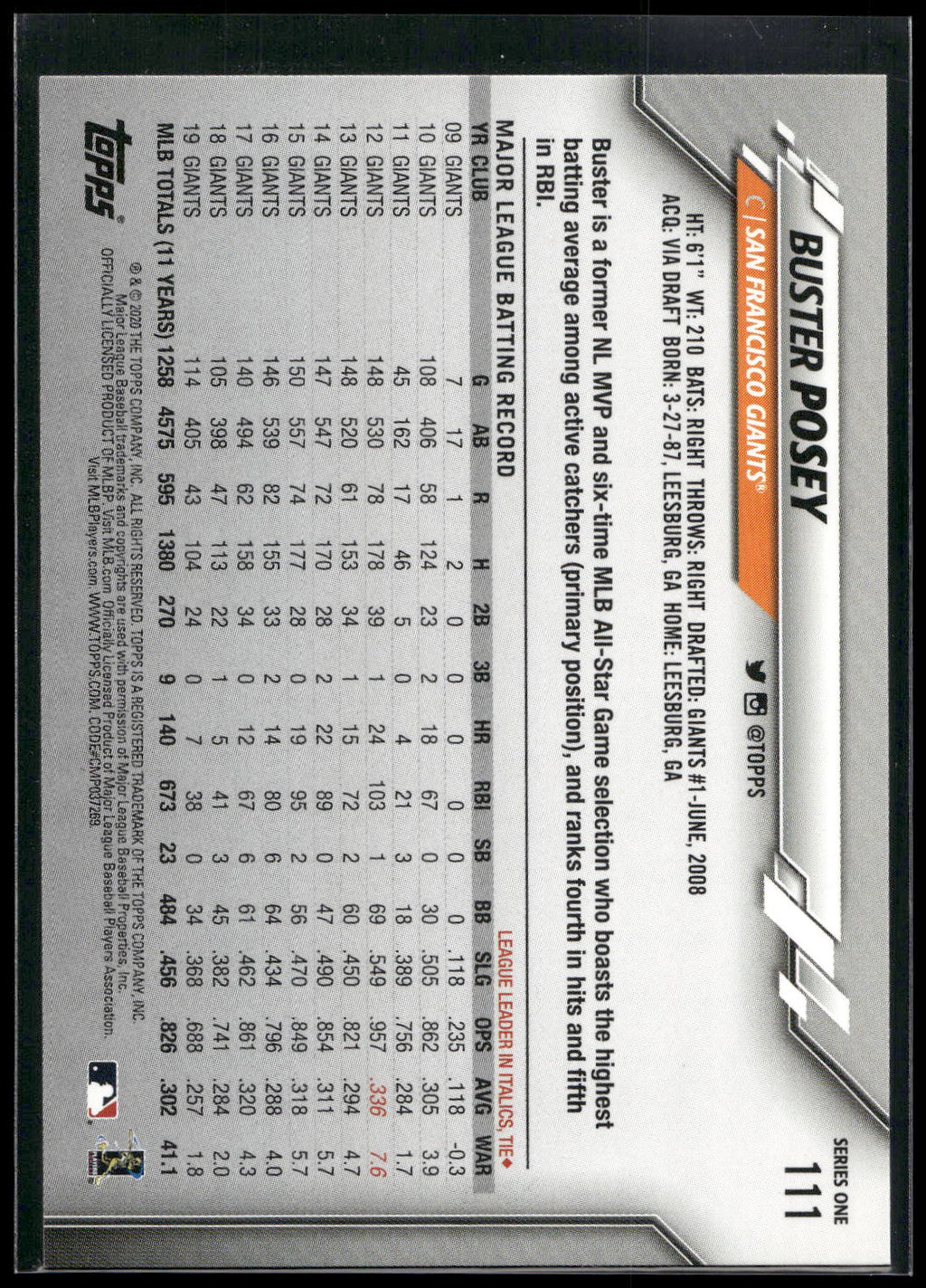 2020 Topps #111 Buster Posey
