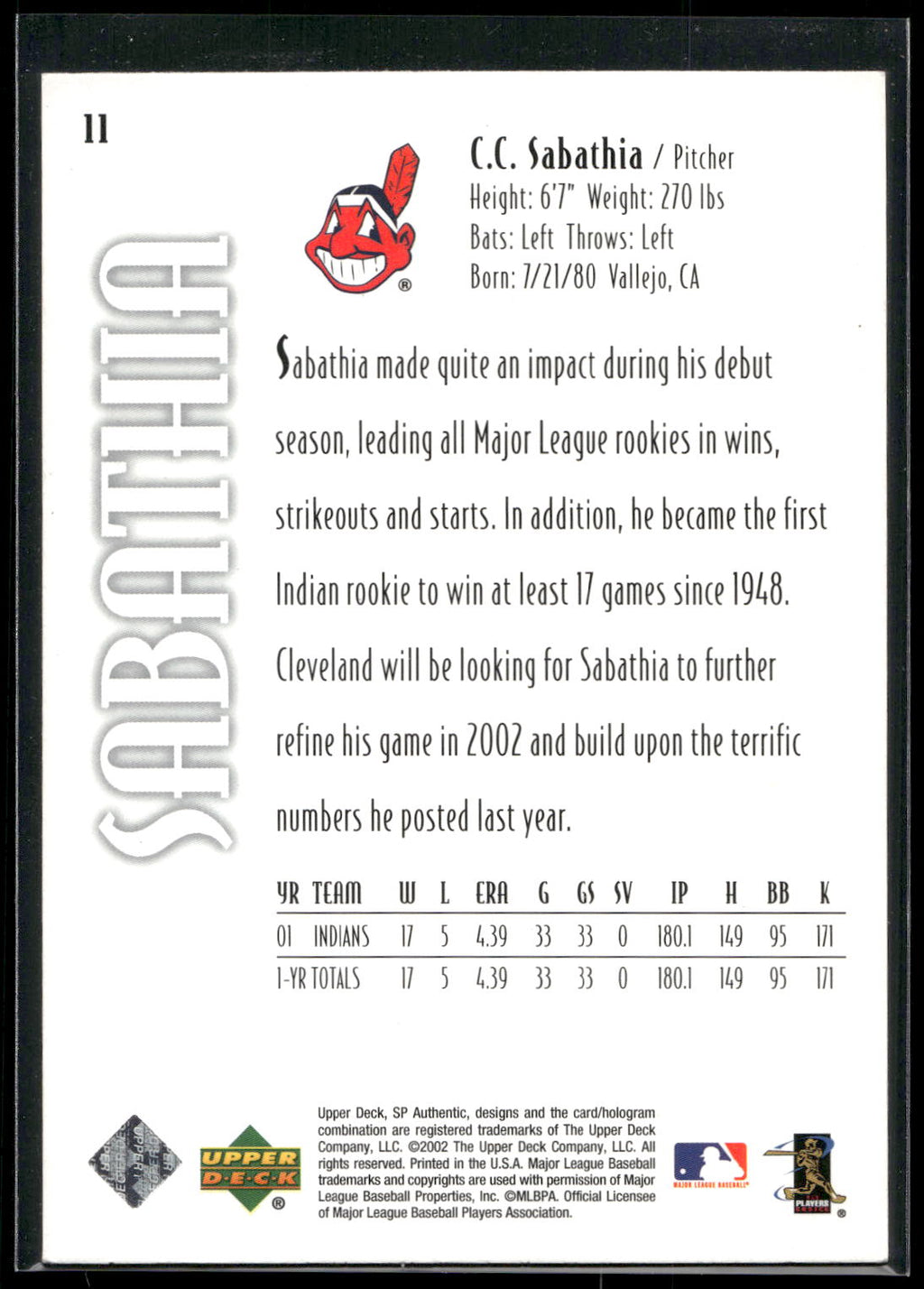 2002 SP Authentic #11 C.C. Sabathia