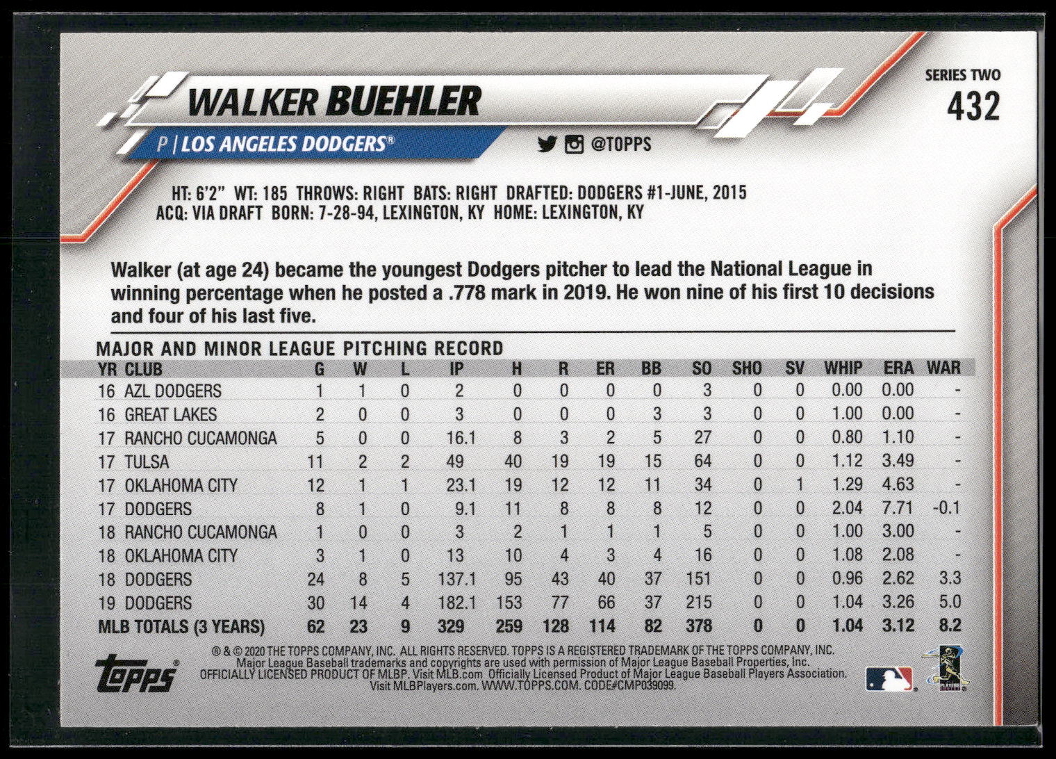 2020 Topps #432 Walker Buehler