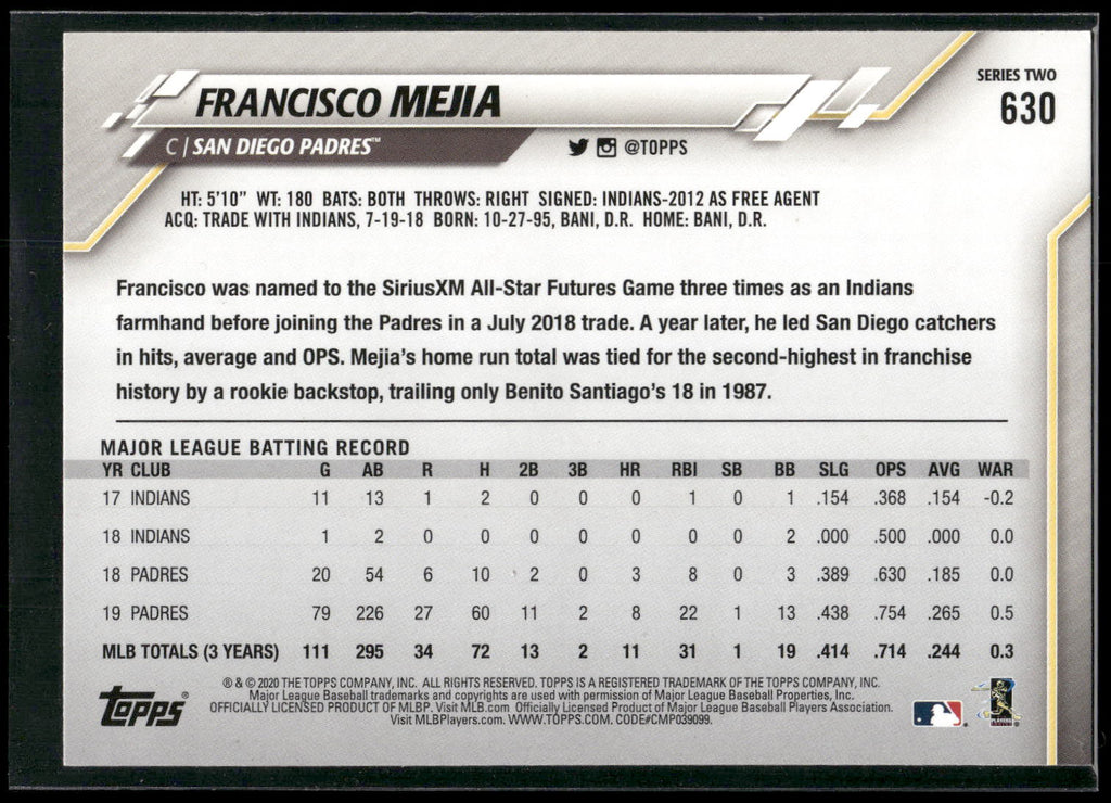 2020 Topps #630 Francisco Mejia