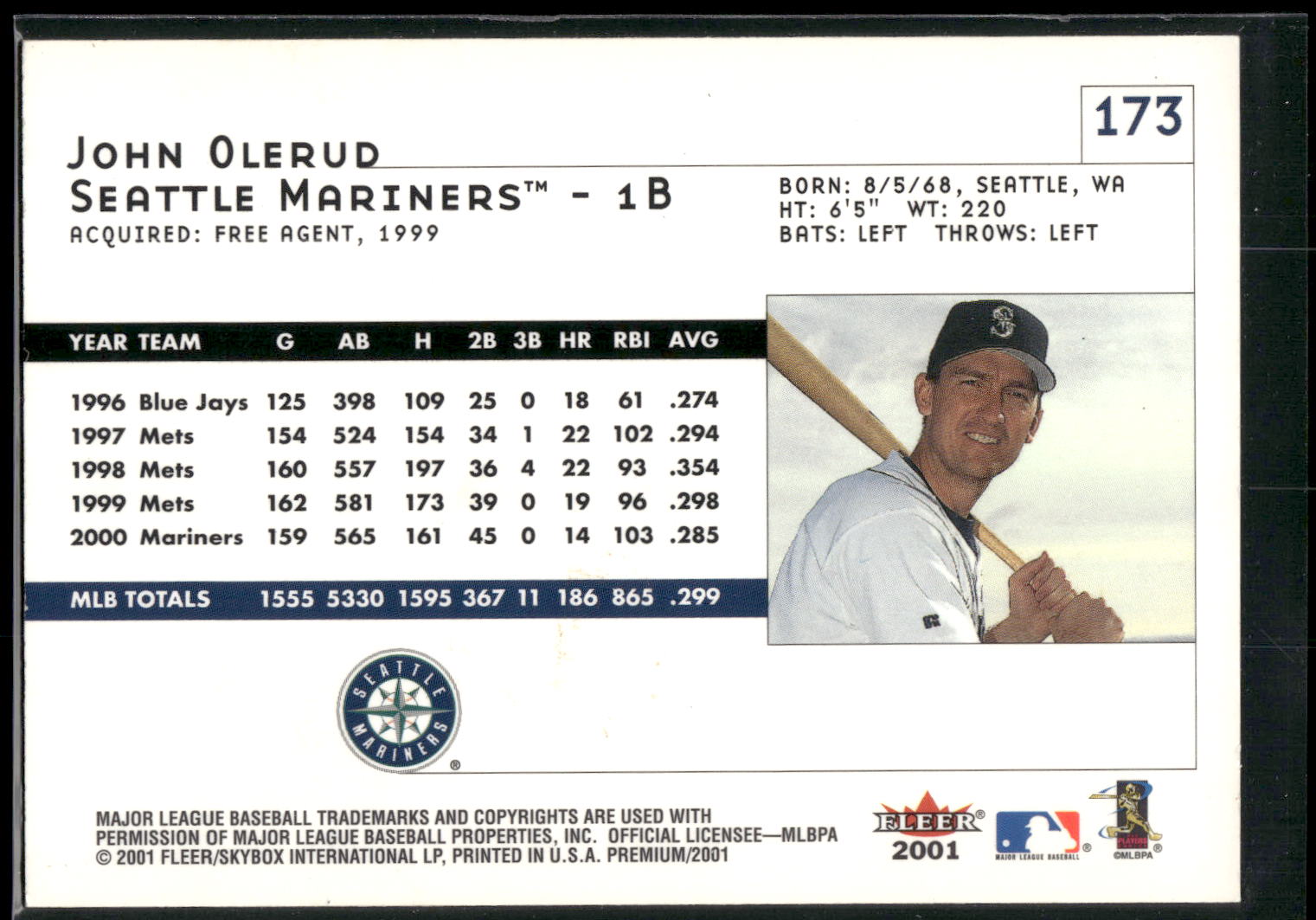 2001 Fleer Premium #173 John Olerud