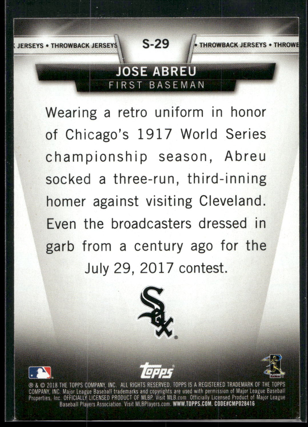 2018 Topps #S-29 Jose Abreu Topps Salute (Series Two)