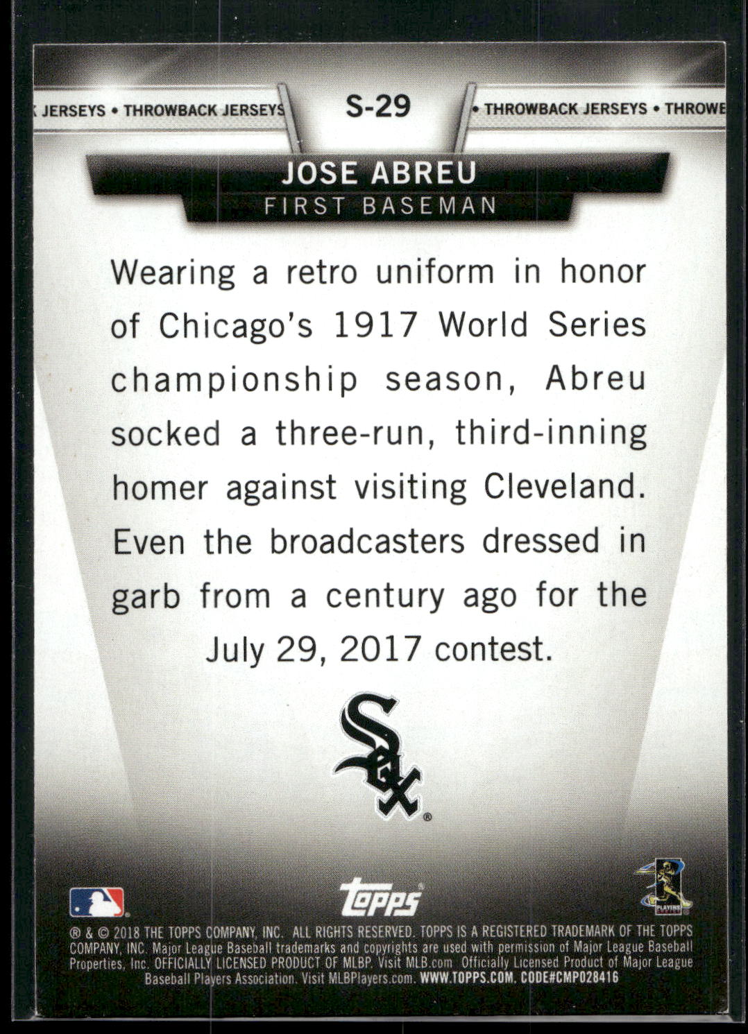 2018 Topps #S-29 Jose Abreu Topps Salute (Series Two)