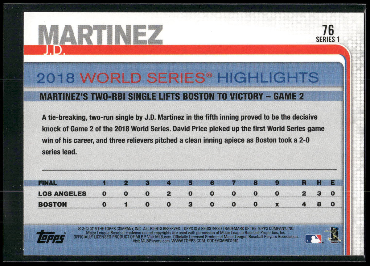 2019 Topps #76 J.D. Martinez