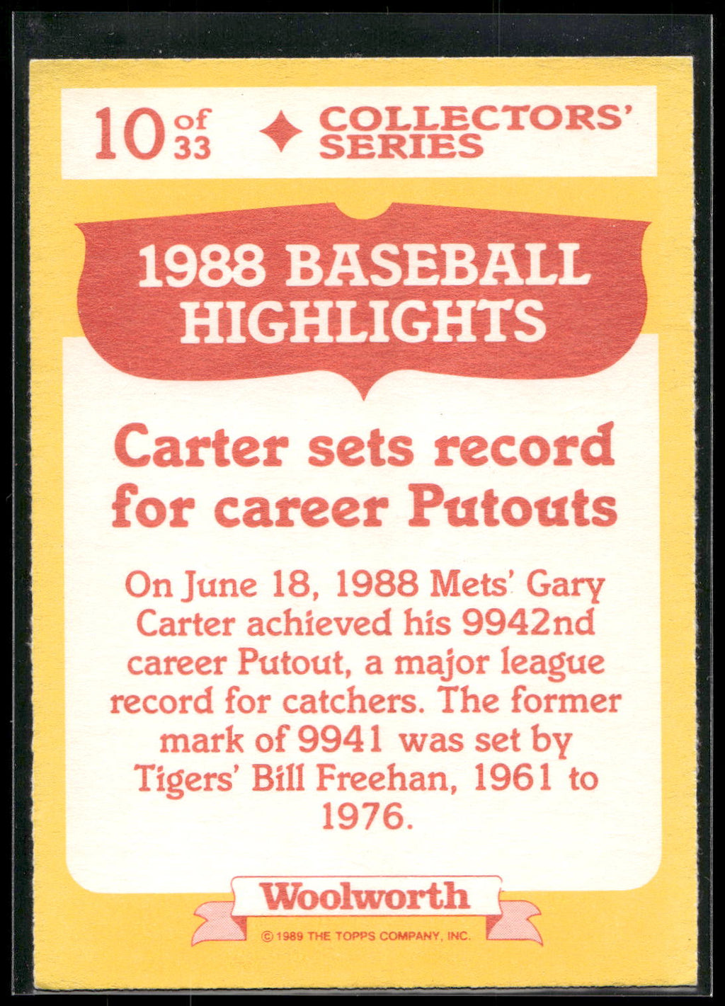1989 Topps Woolworth Baseball Highlights #10 Gary Carter