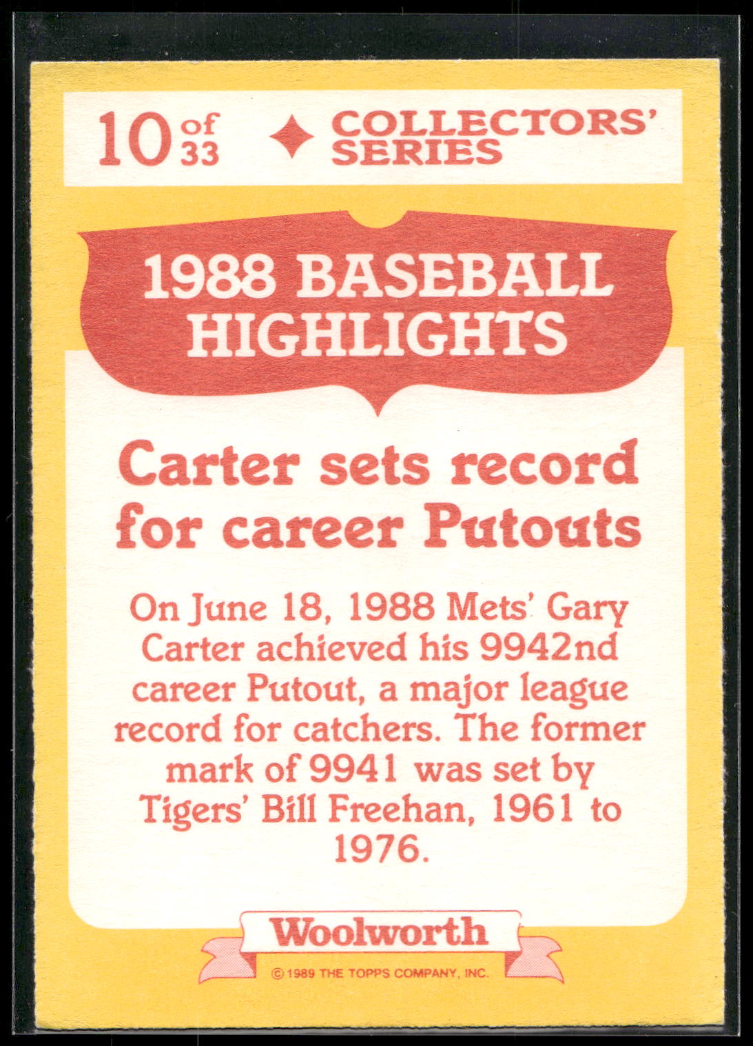 1989 Topps Woolworth Baseball Highlights #10 Gary Carter