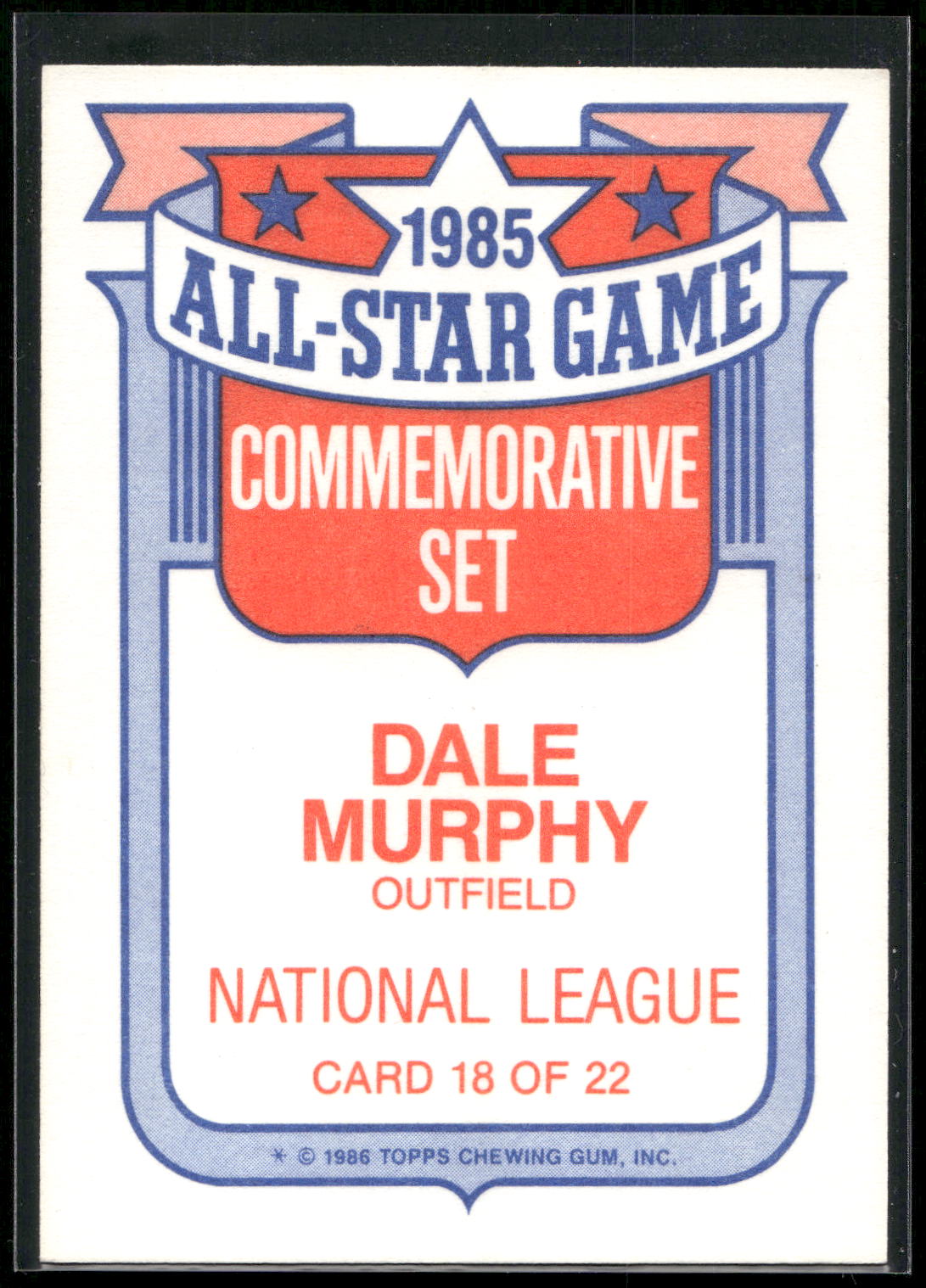 1986 Topps #18 Dale Murphy Glossy All-Stars