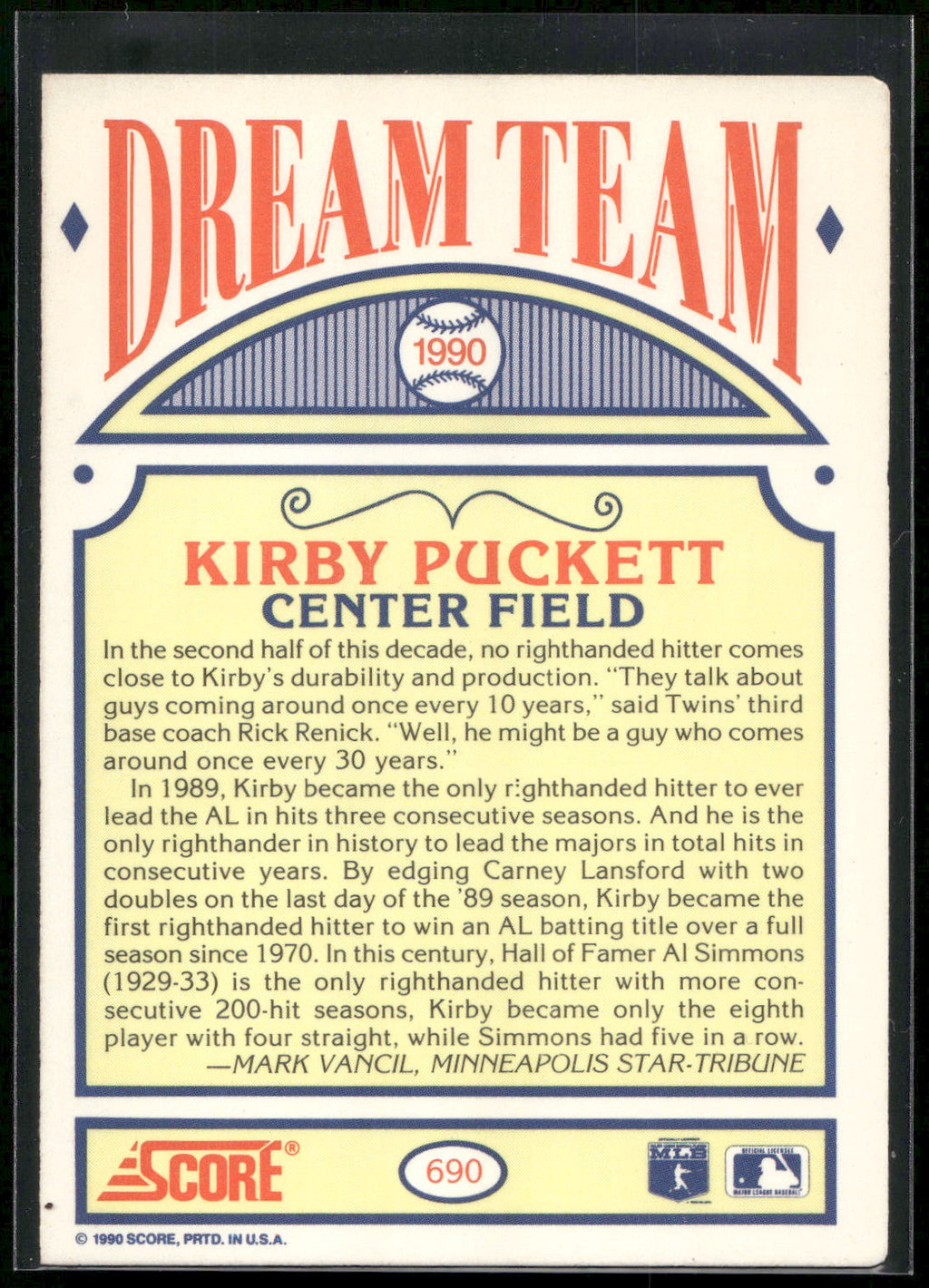 1990 Score #690 Kirby Puckett