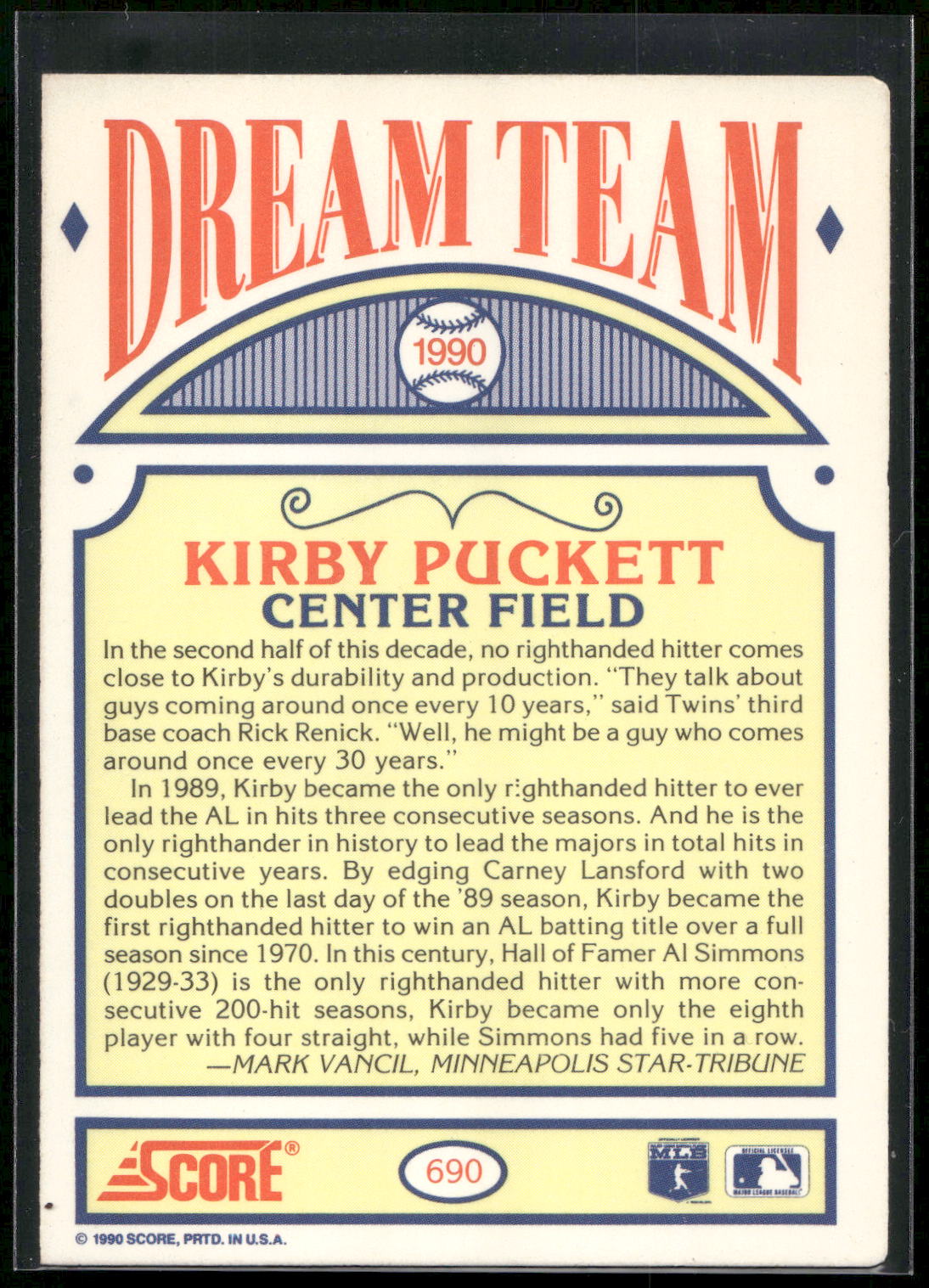1990 Score #690 Kirby Puckett