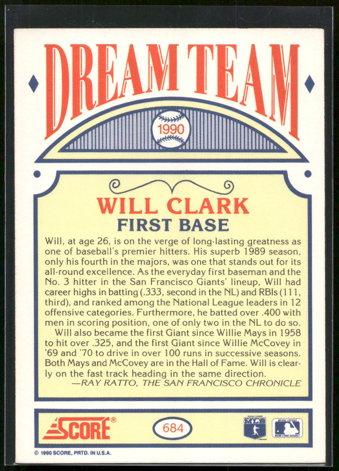 1990 Score #684 Will Clark